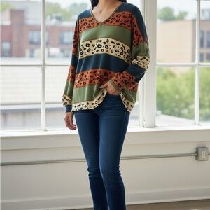 Leopard Print Striped Women's Jacket